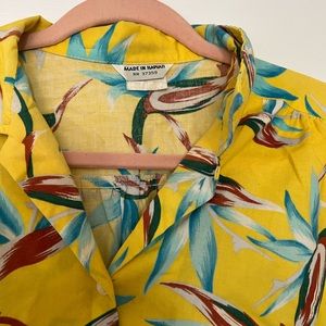 Vintage Hawaiian shirt made in Hawaii. Yellow shirt with tropical flowers